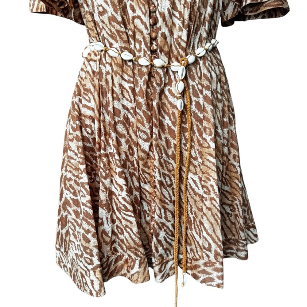 ZIMMERMANN Tropicana Flutter Sleeve Mini Dress in Leopard Size:1 US:6 - Picture 7 of 16